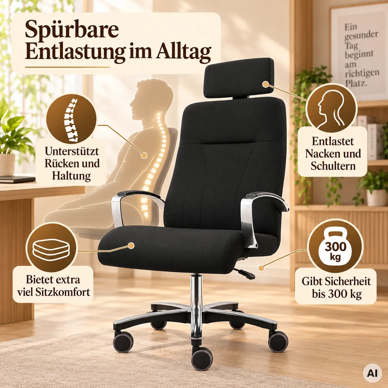 PETA Hochlehner mit Kopfstütze - XXL Bürostuhl