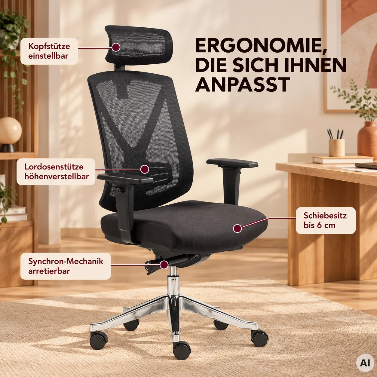 Ergo Studio L mit Kopfstütze - Bürostuhl mit Netz