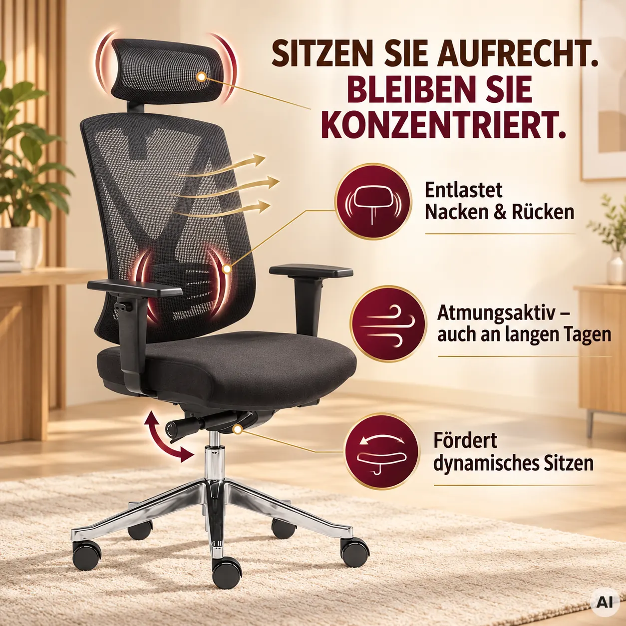 Ergo Studio L mit Kopfstütze - Bürostuhl mit Netz